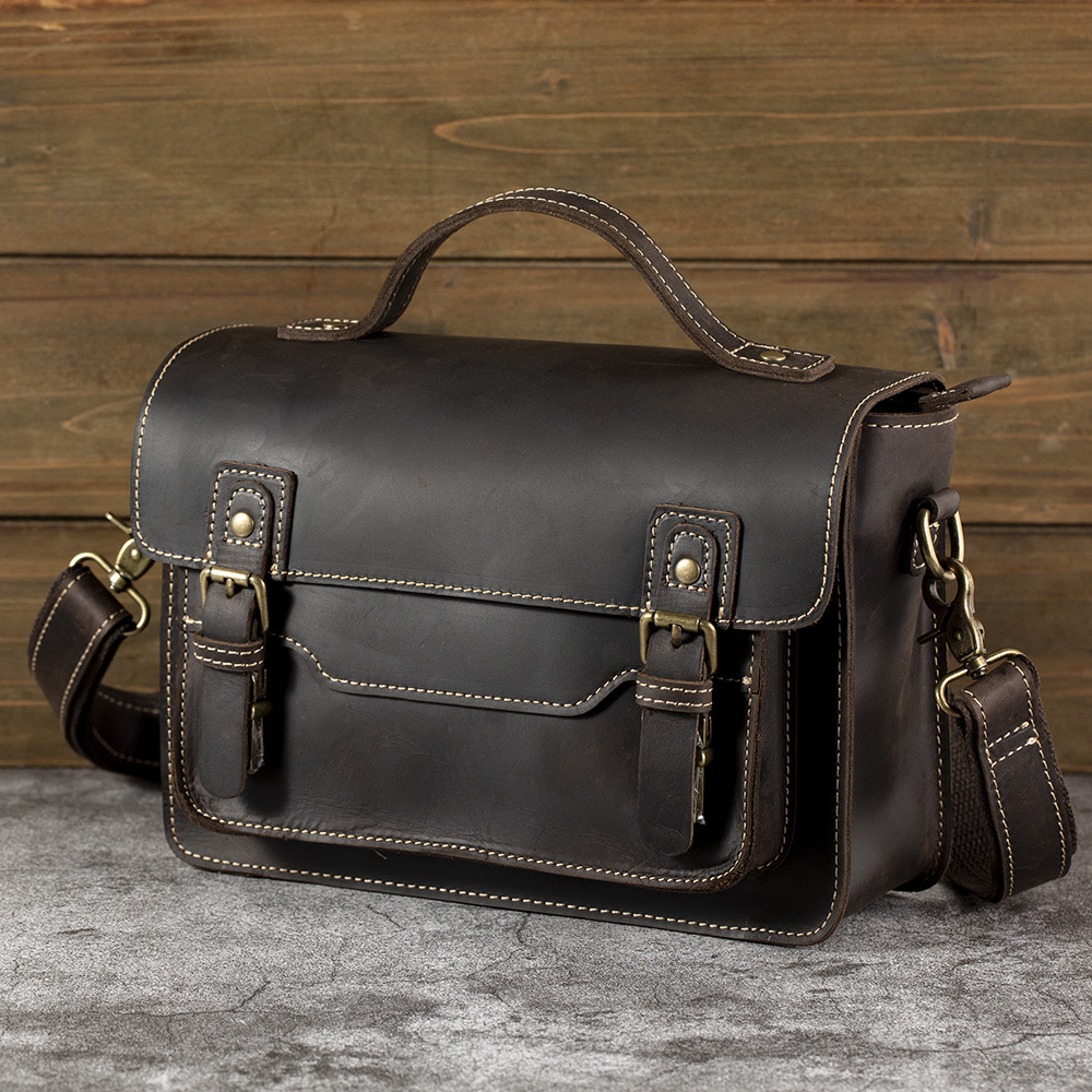 Fashion Crazy Horse Leather dslr Camera Bags Hand Camear Shoulder New Travel for men male