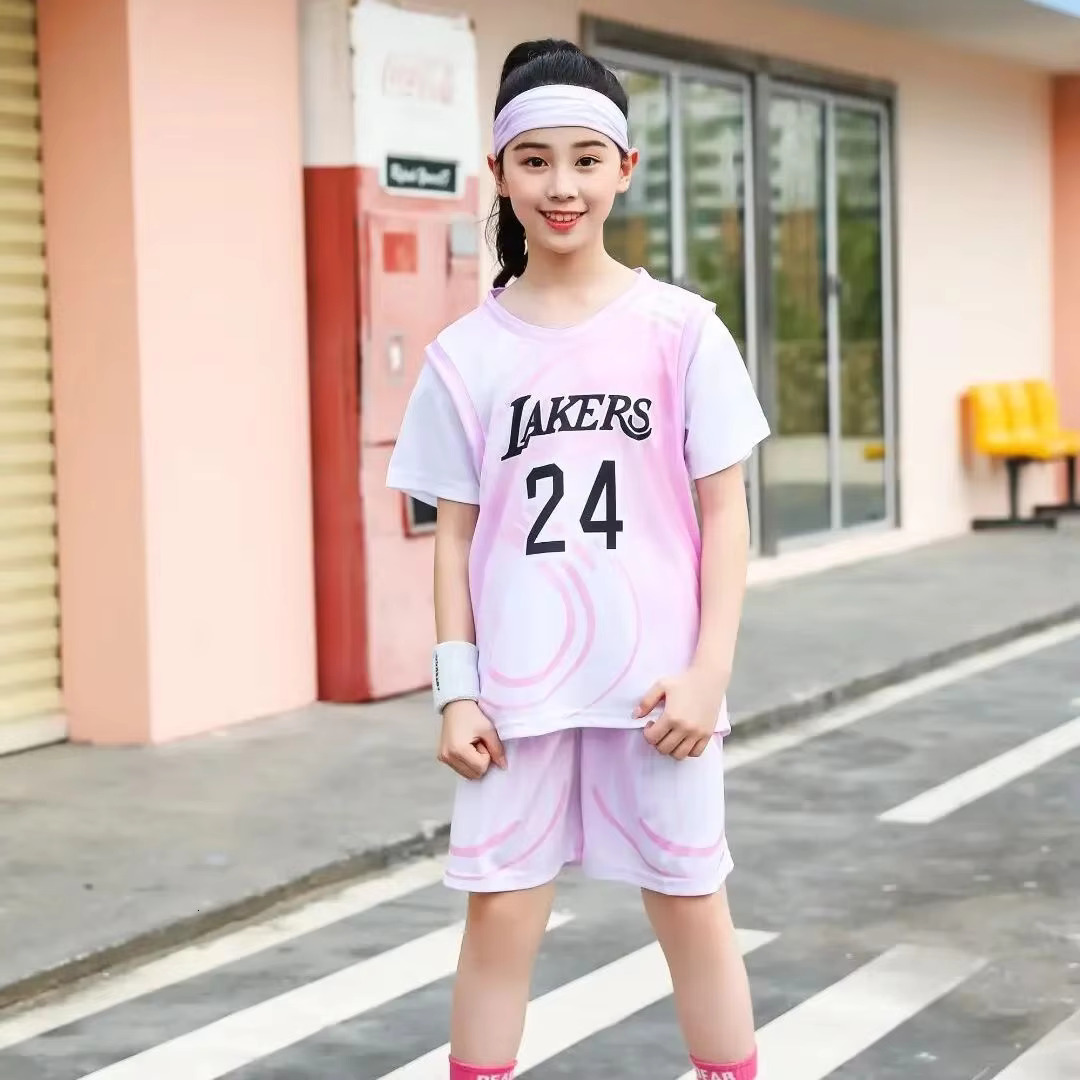 New 24/25 Children's Sports Suit #24Boys And Girls Basketball Jersey Fake Two-Piece Primary School Training Team Uniform Set