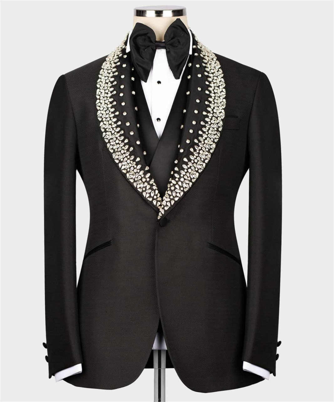 Designer Wedding Tuxedos Rhinestone One Button Men Suit Shawl Lapel 2 Piece Set Jacket Pants Groom Blazers Customized