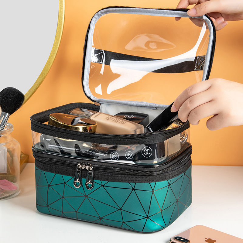 Double layer makeup bag large capacity internet celebrity multifunctional multi-layer portable women's travel makeup swissmilitary