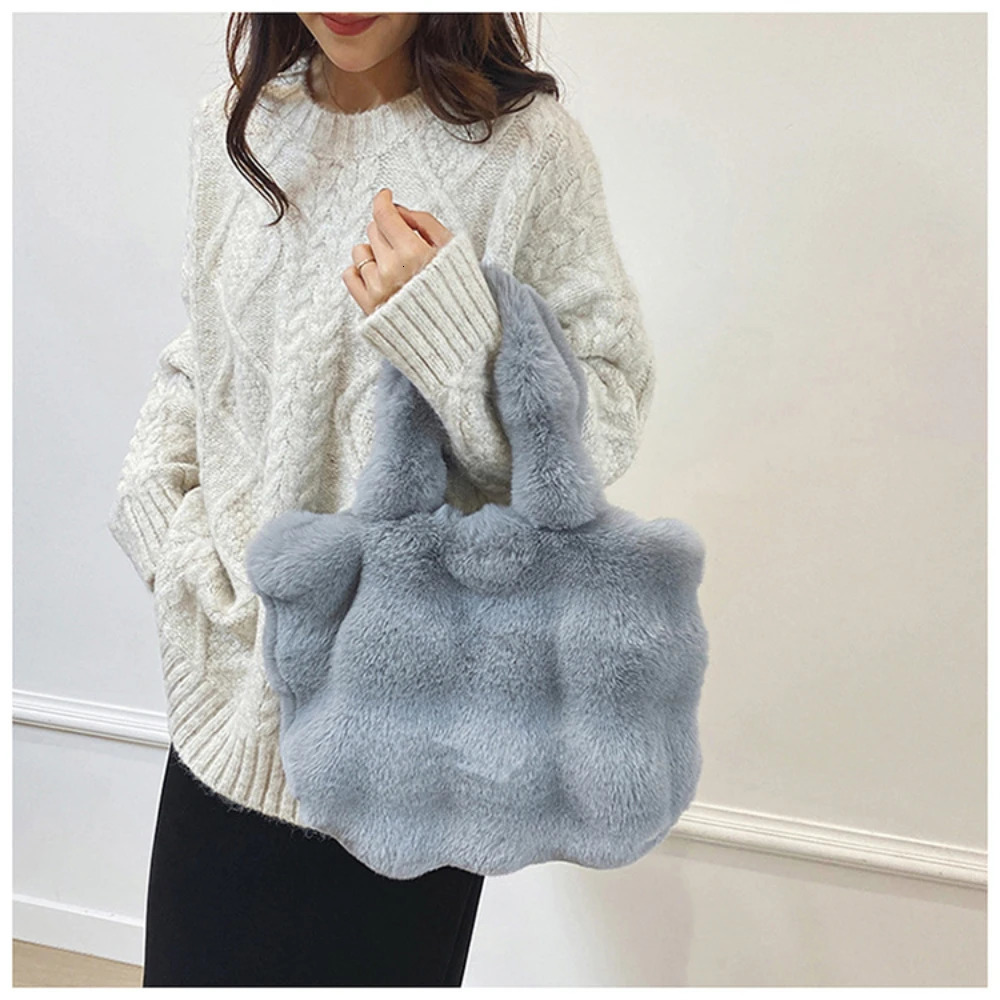 Women Fluffy Shoulder Bags Autumn Winter Top-Handle Handbag Plush Tote Bag Solid Color Versatile Handle Bag 250207