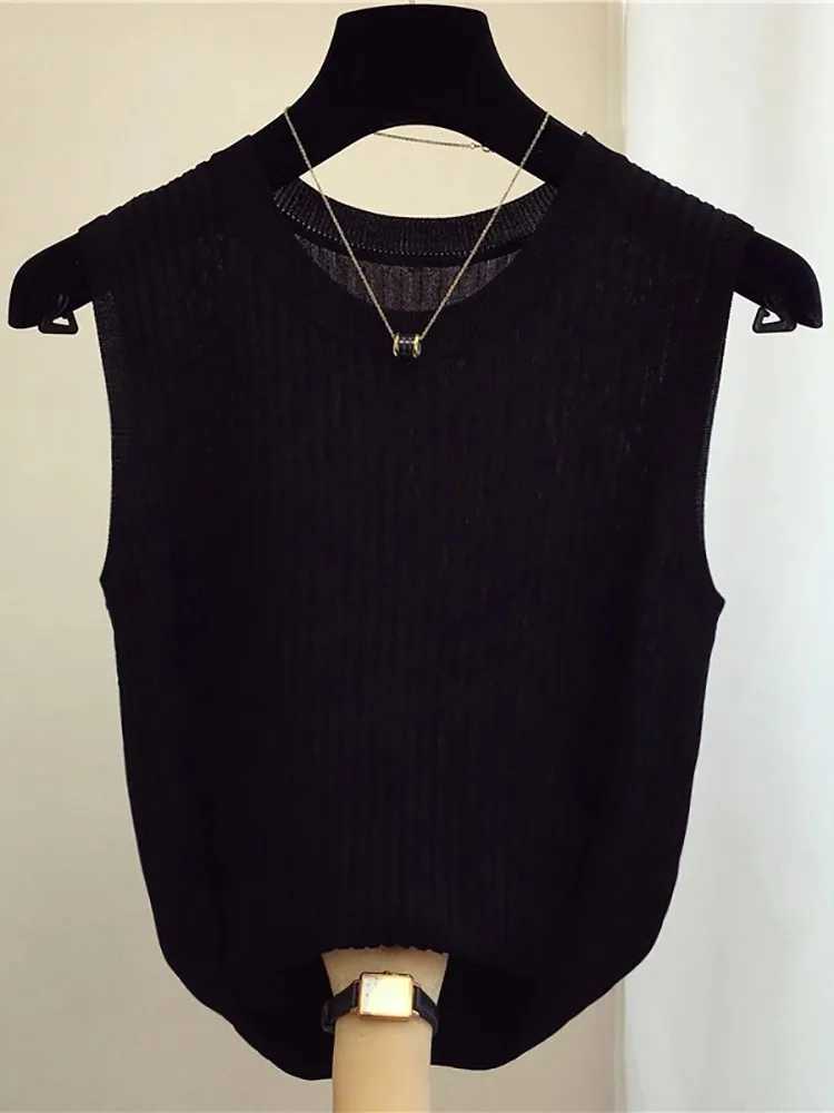 zjais Summer Spring Tanks Top Women Sveless Knitted T-Shirts Fe Elastic Slim Casual Vests Crop Tops Camis Pullover ShirtsXJ250212