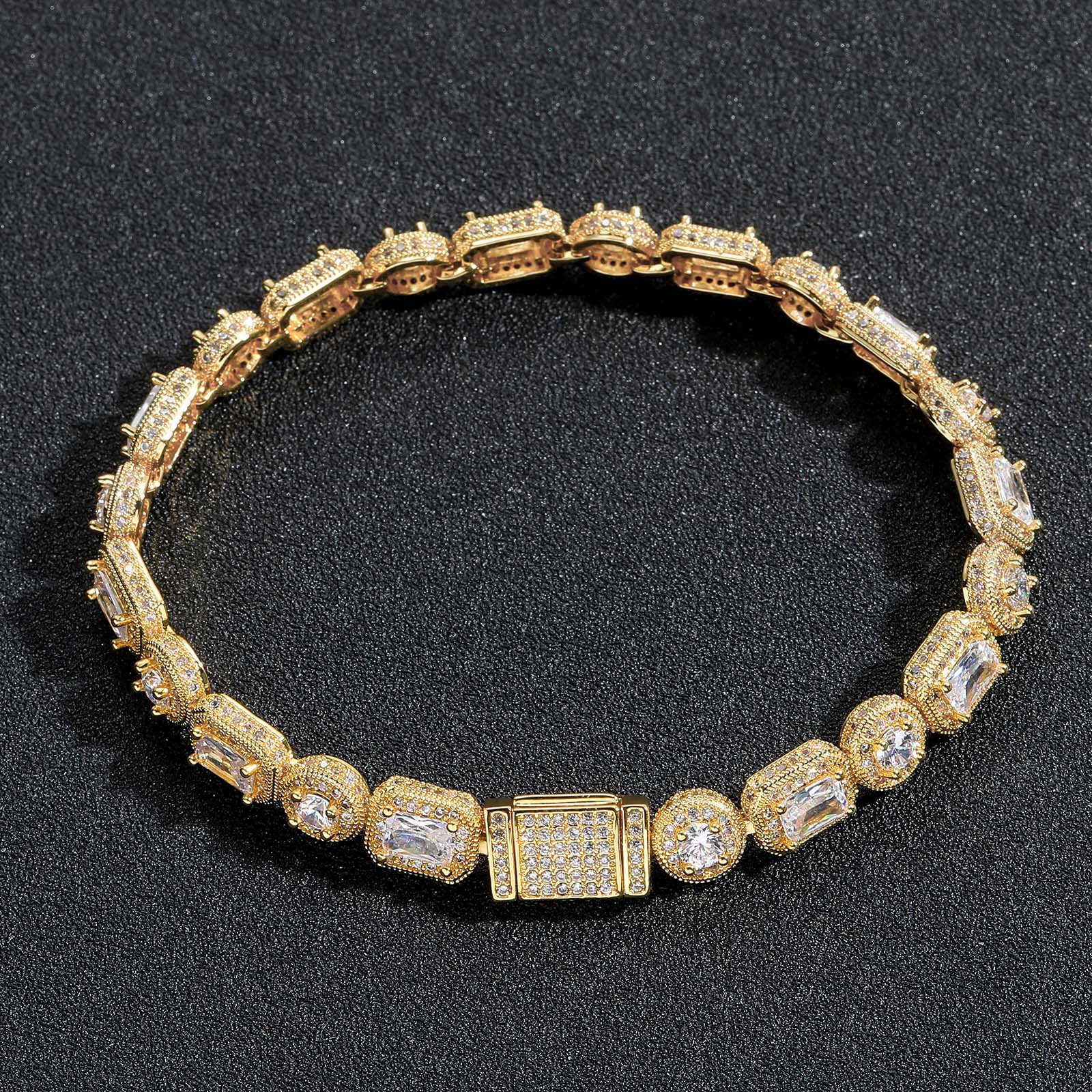 Hip Hop High Quality Suqare Zirocn Chain Cuban Chain Necklace Bracelet Jewelry Set Gold Plated for Men