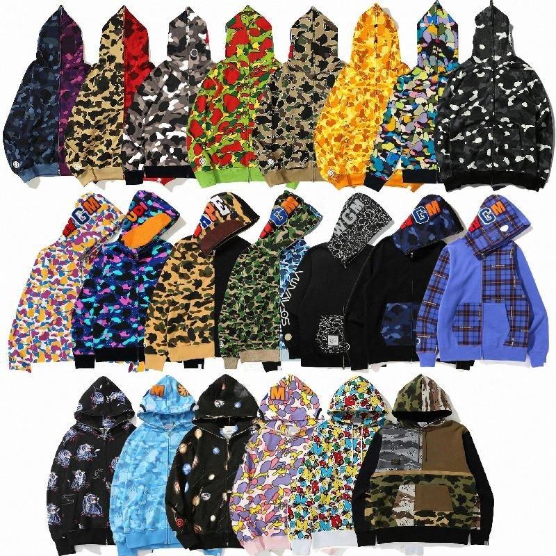 Designer Hoodie Men Women Sweetwear Jacket Shark Mouth Pattern Hoodie Camouflage Print Sweatshirts For Male 47 Colors Womens Clothing Asian Size Hoodie