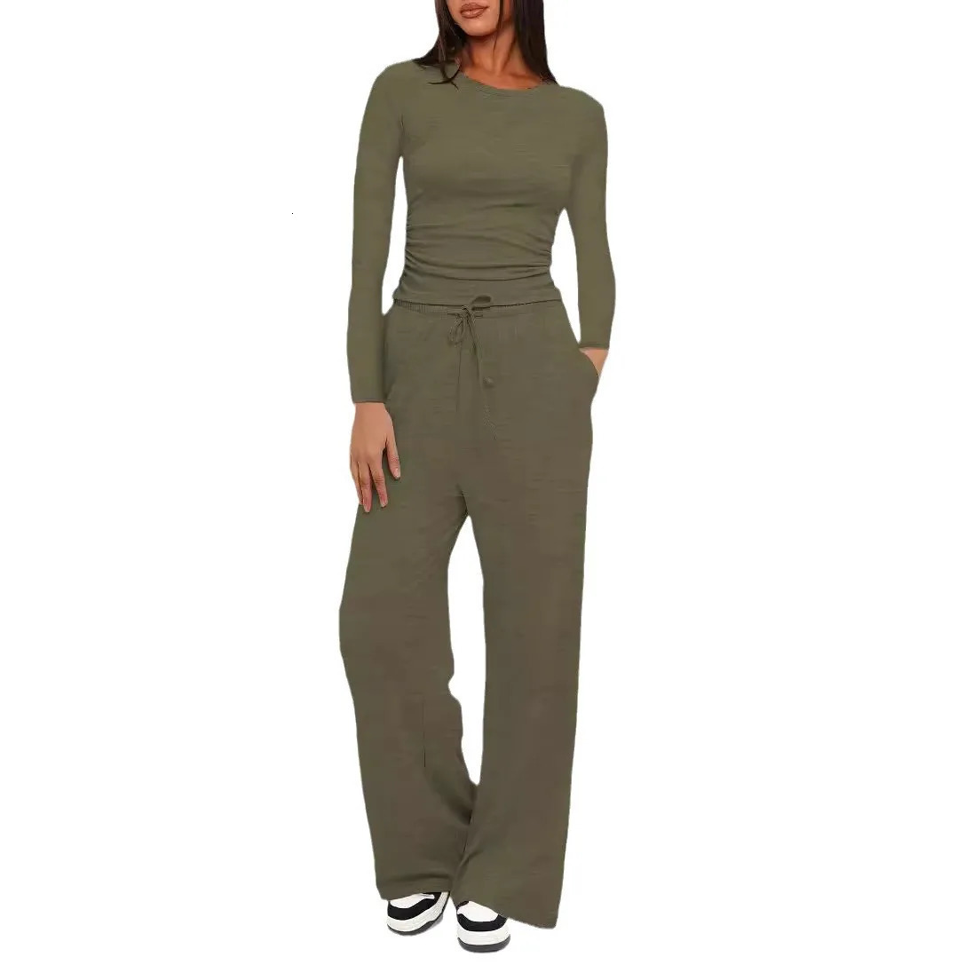 Womens casual Tshirt Hirtpants 2piece set 2025 product top wide leg pants yoga ensemble Pliss Femme Tuta Donna Sportiva 250211