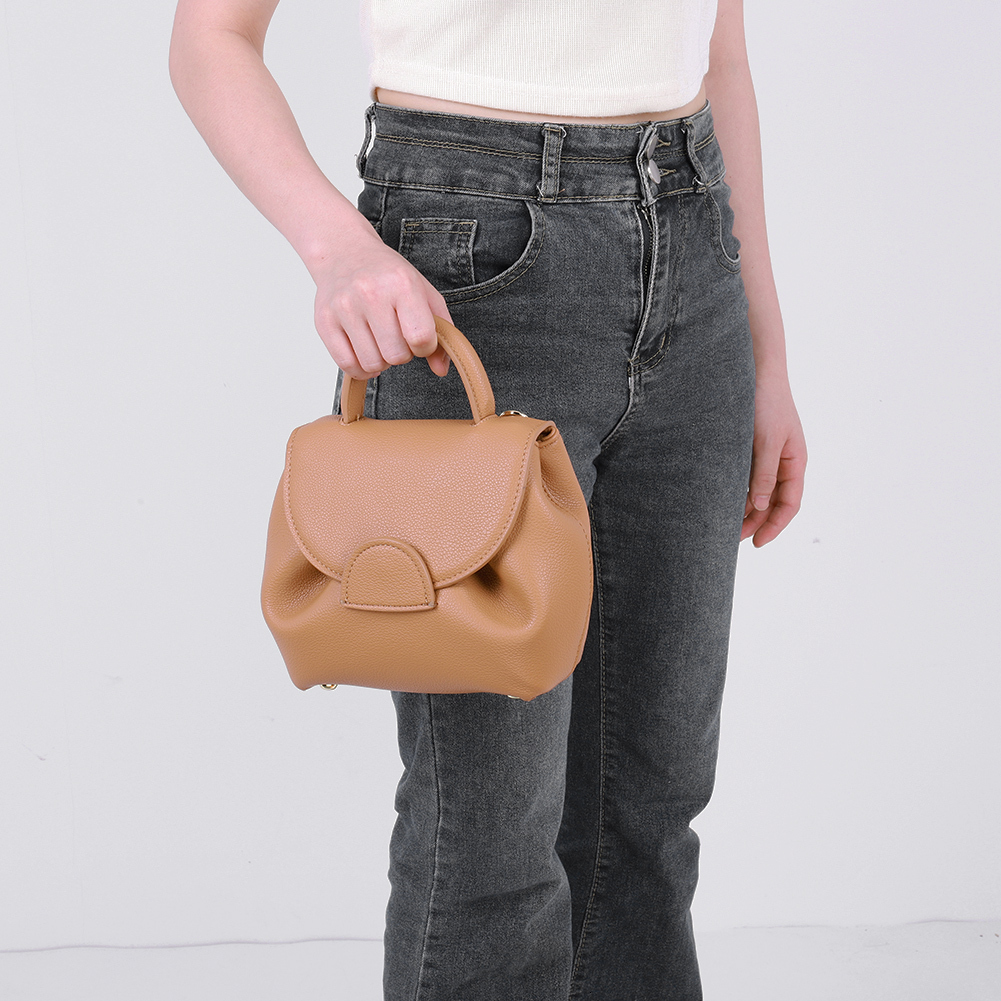 Women Fashion Shoulder PU Leather Elegant Handbags Small Tote Simple Satchel Bag Contrast Litchi Pattern Handbag