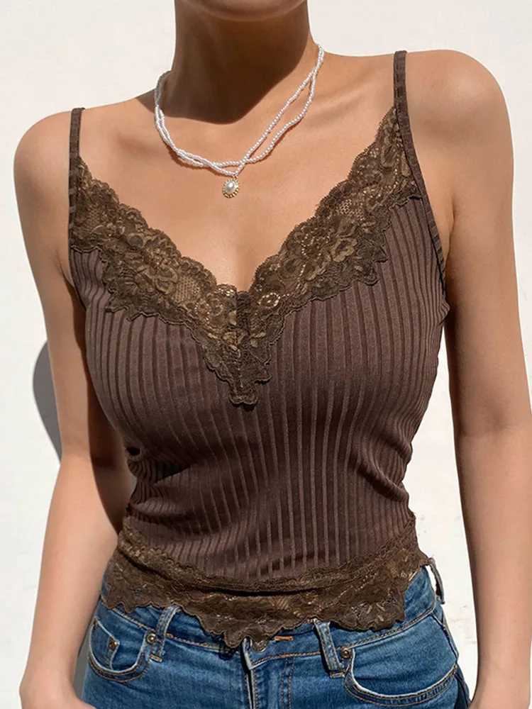 Gothic Basic Bodycon Women Camis Grunge Punk Black Casual Lace Trim Crop Tops Ribbed Backless Alt Clothes SummerXJ250212