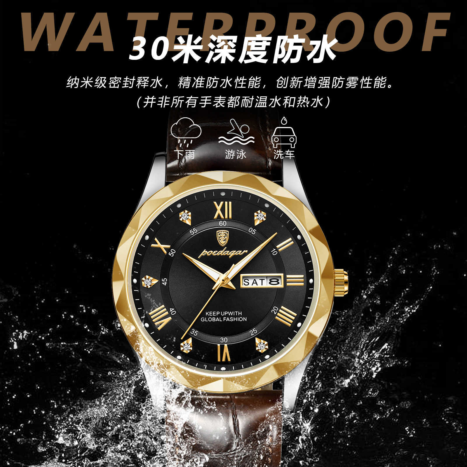 Swiss brand new belt mens watch luxury and fashion quartz watch live broadcast W250212