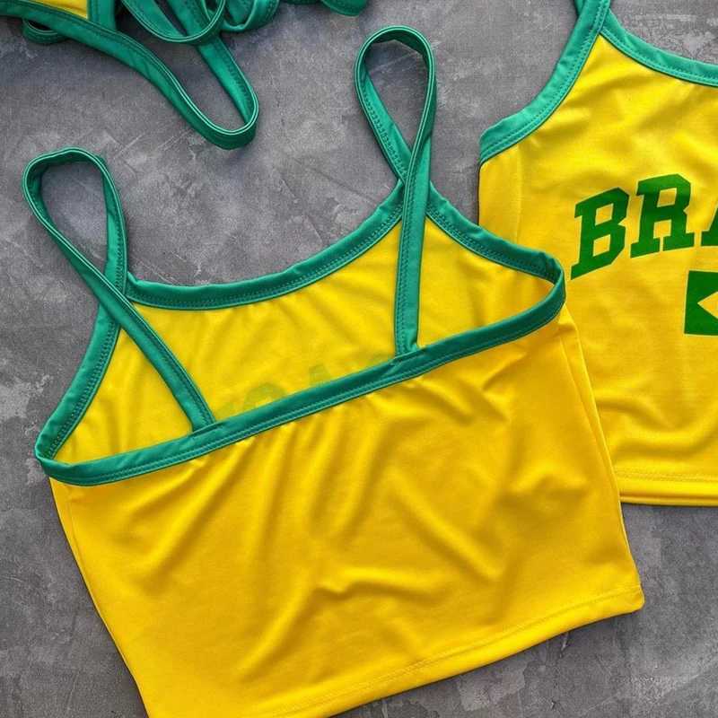 Brasil Yellow Fashion Womens Camis Tanks Summer Tops Sveless Letter Print Bustier Vest Crop Top Casual Cami Backless Y2k TeesXJ250212