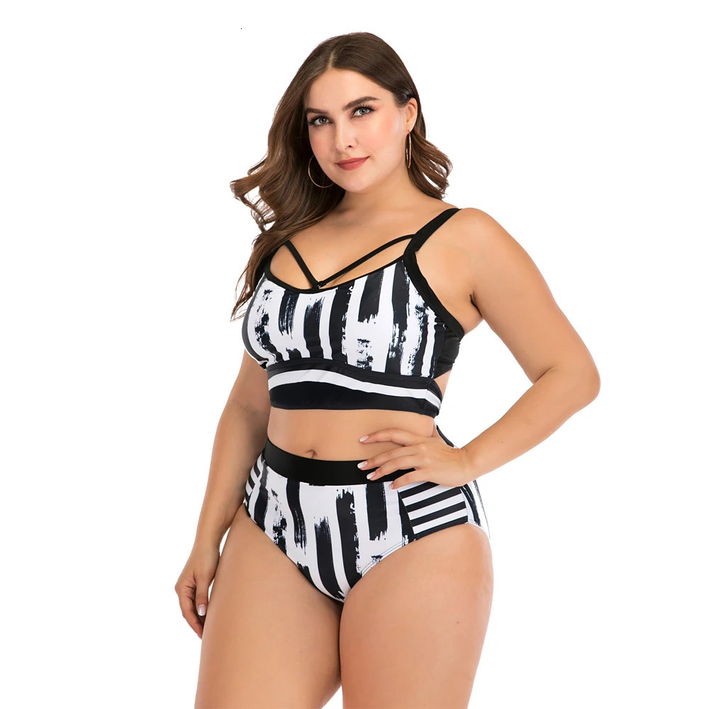Women High Waist Bikini set Swimsuit Plus size Swimwear Large Big Plussize Swimming Suits Beachwear Wear For Female y250211