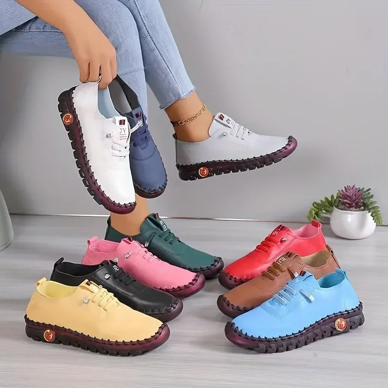 Sneakers Women Shoes Loafers Lace Up Leather Flat Spring Casual comfortable Mom Shoe Mujer Zapatos Chaussure Femme 250207