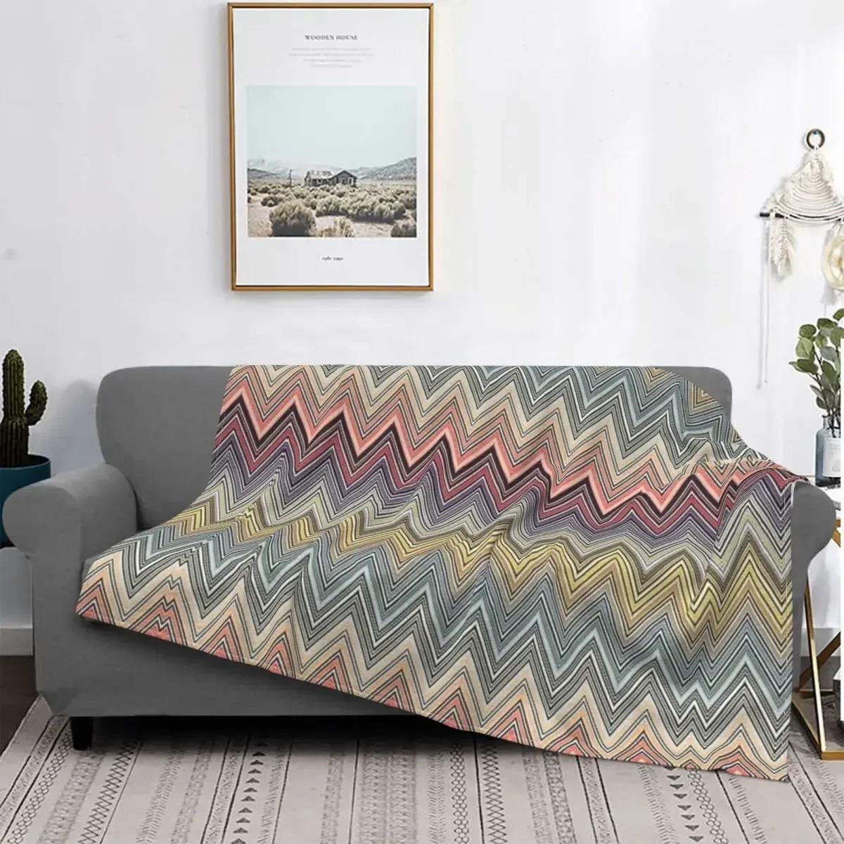 Boho Chic Modern Zigzag Pattern Flannel Throw Blanket Breathable Soft Autumn Geometric Multicolor for Couch Bedding Kids Adults 250212