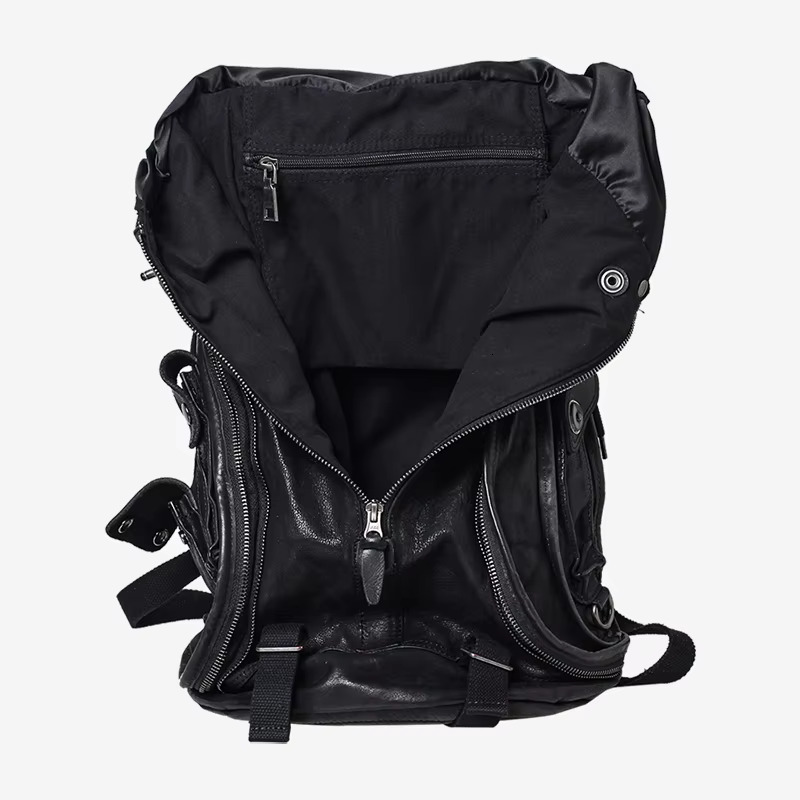 Men's Women Backpack Zipper Retro Old Leather Shoulder School Bag Fashion Dark Wind Soft Youth Black Travel Backpacks