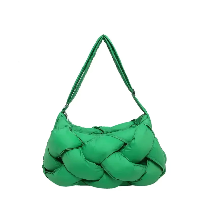 Large Capacity Cotton Padded Lightweight Woven Shoulder Design Puffy Down Space Hobo Handbag Women Warm Soft Crossbody Bag