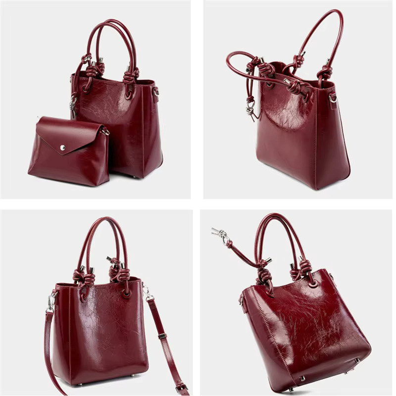 Toptrends Cow Genuine Leather Bucket Small Tote Handbags For Women 2025 Designer Composite Ladies Shoulder Crossbody Bags