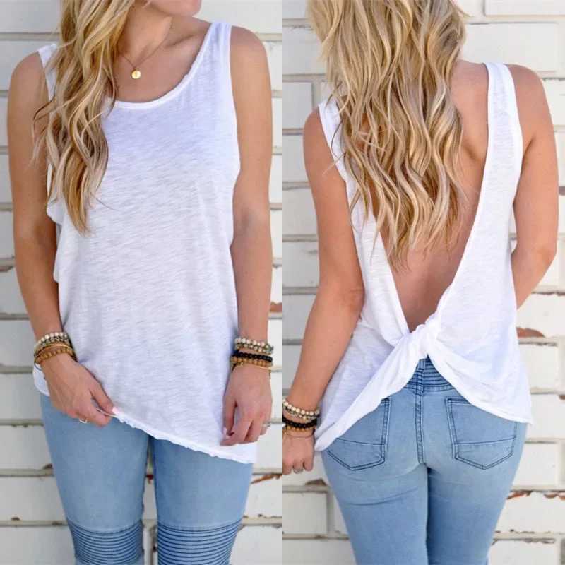 Sexy Backless Cross Tank Top Tee Summer Fashion Sveless T-shirt Vest Casual Oversized Tshirt Top Plus Size Clothing for WomenXJ250212