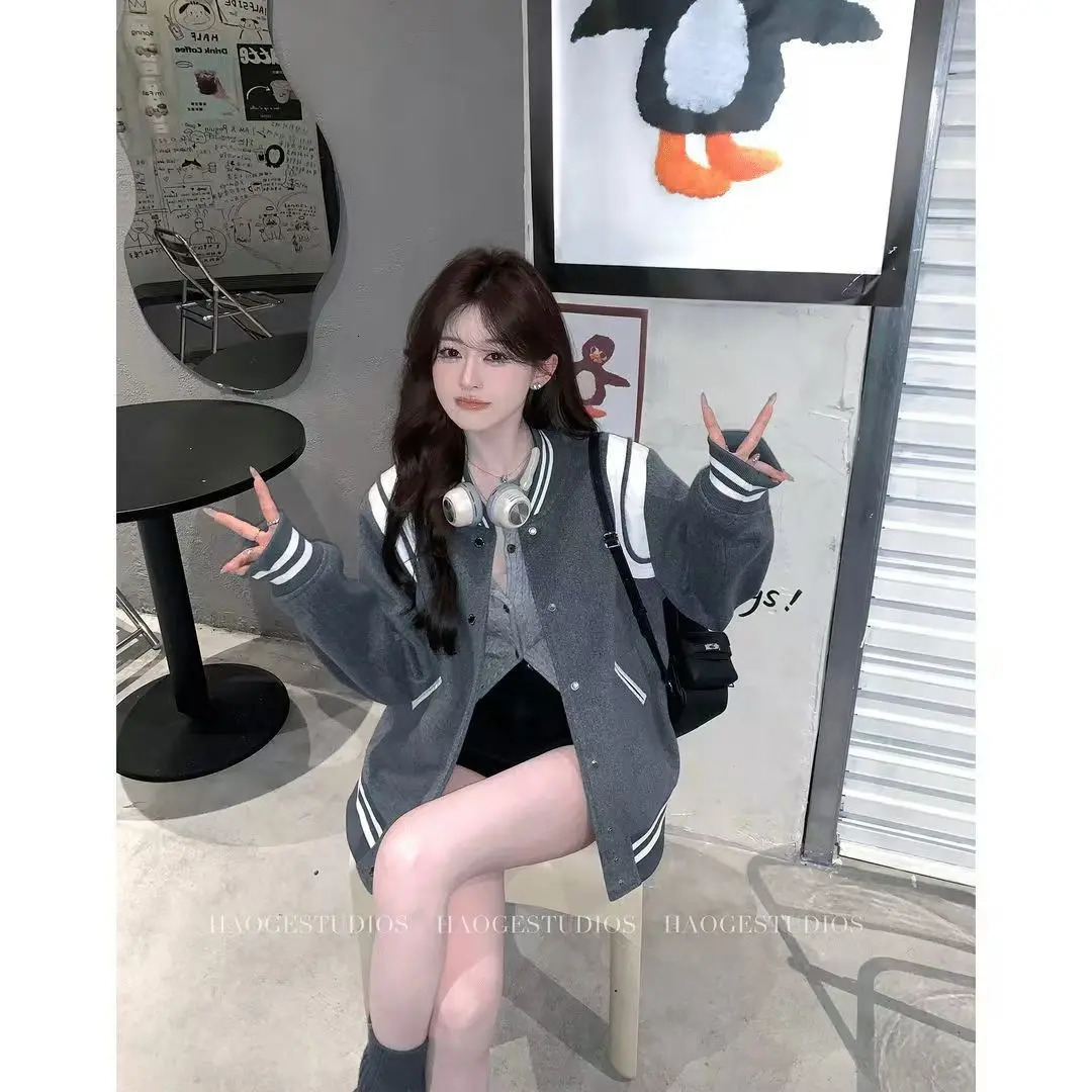 Japanese College Style Contrasting Color Patchwork Stand Up Collar Baseball Jacket Mens and Womens Fashionable Versatile 250212