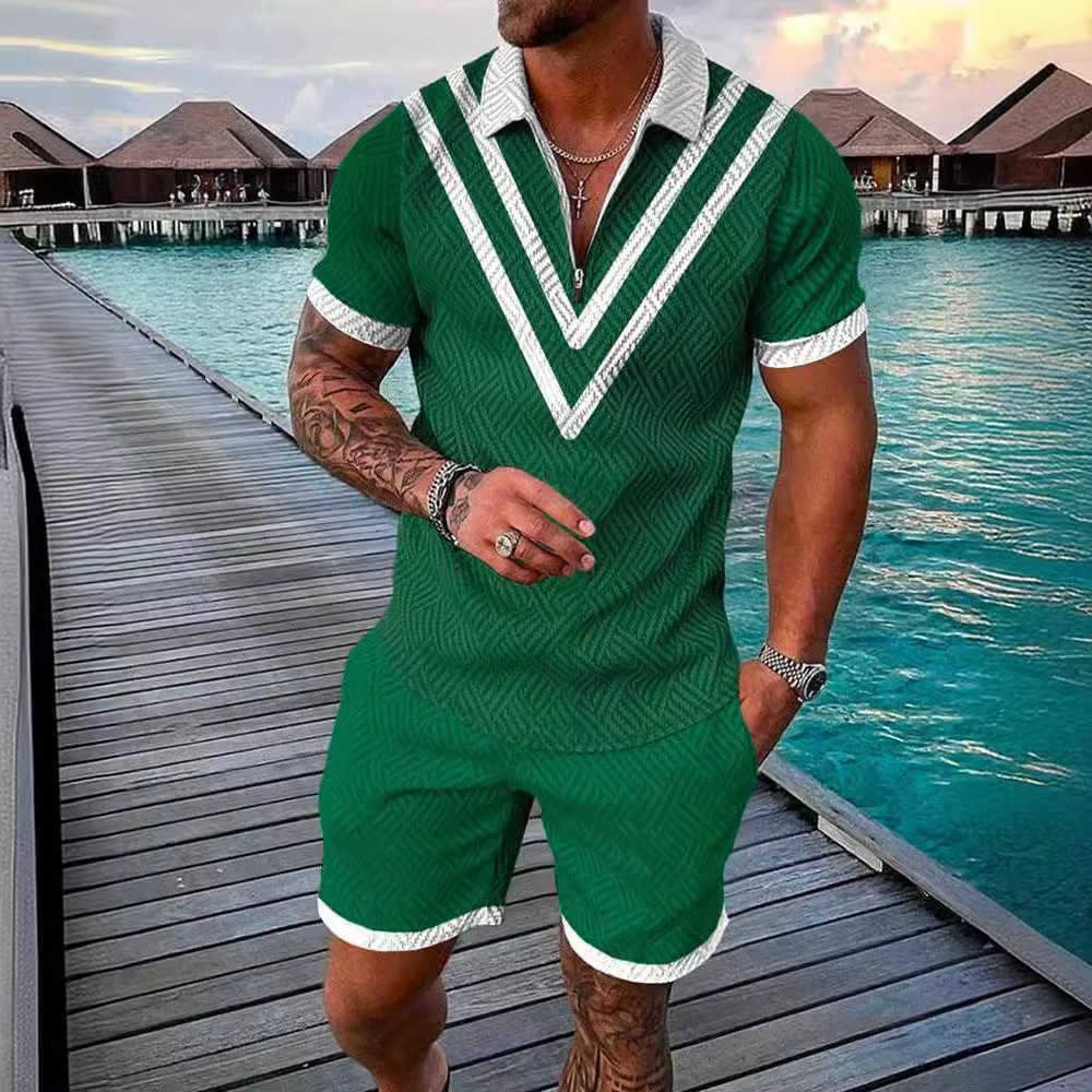 Summer 3D digital printing set for mens casual polo shirt set W250212