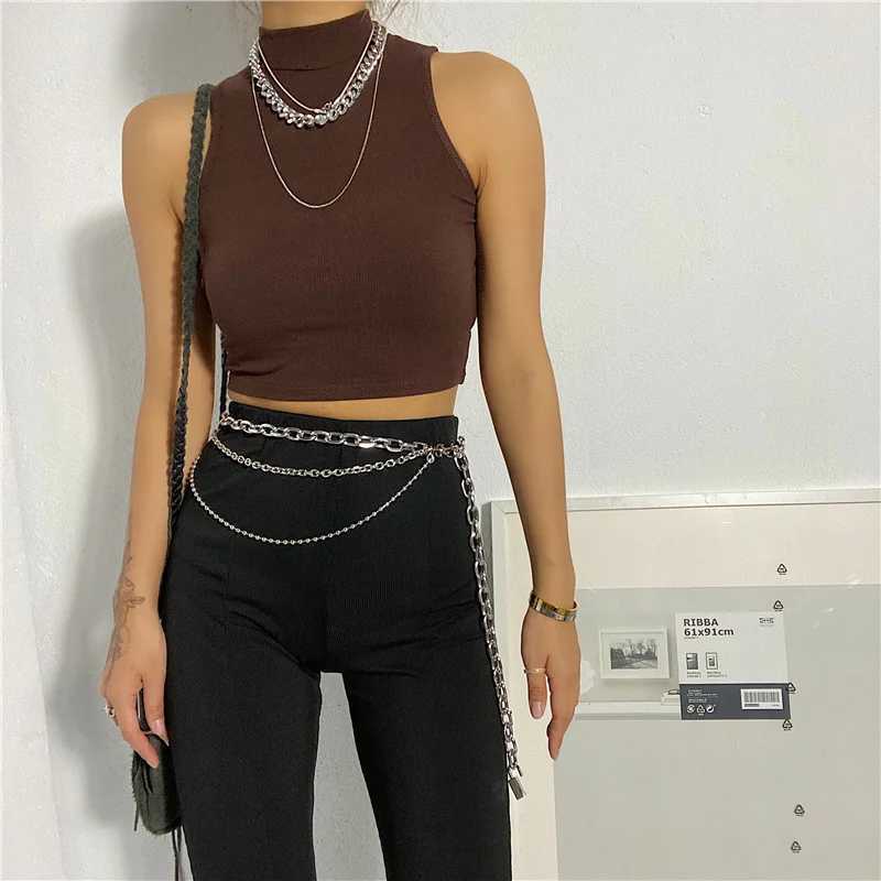 Summer Black Women Fashion Crop Top High Neck White Sveless Tank Tops Streetwear BasicXJ250212