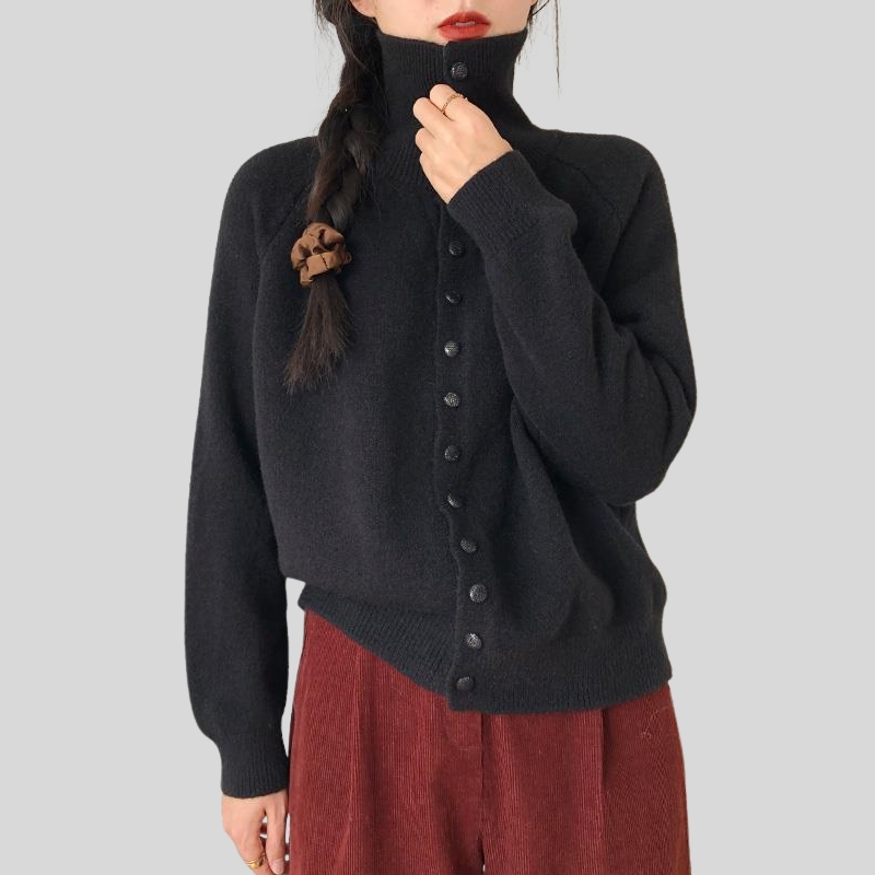 New turtleneck knitted cardigan women's autumn and winter new retro Korean lazy style high-end loose sweater jacket
