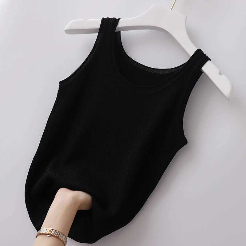Vest Top sexy Sveless O Neck Summer Knit Women Camisole Pure Color Black White t-shirt Solid Color Slim Tank Top Chic TopXJ250212