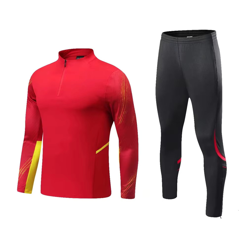 Men Kids Sports Set Multicolor Fans Half Zipper Jacket Training Wear Games Jerseys Soccer Kit Tops And Trousers Casual Wear