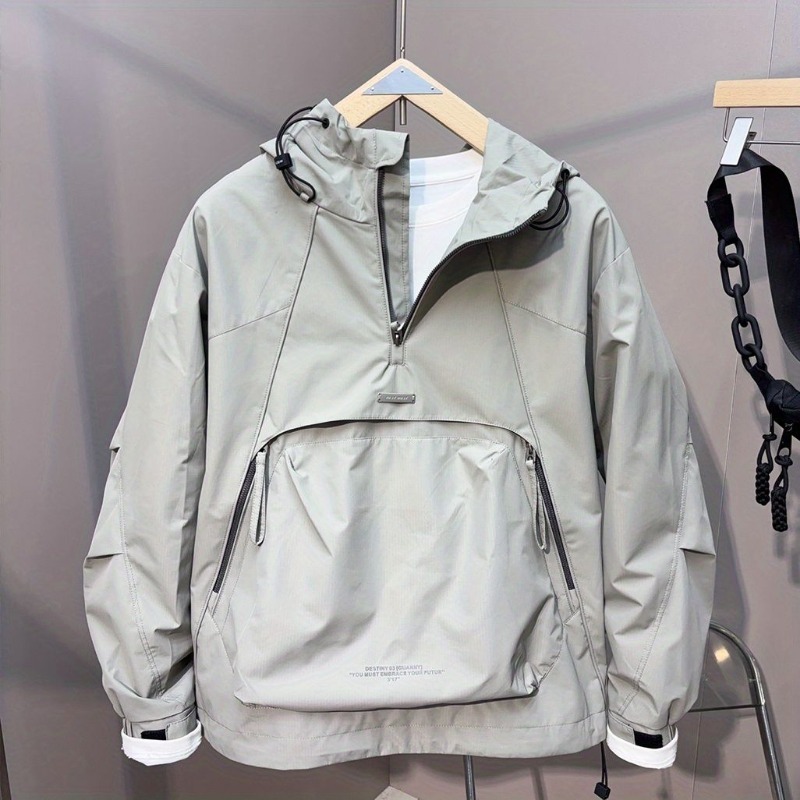 New American Trend Half-Zipper Hoodie Hooded Sweatshirt Pocket Spring Autumn Cargo Jacket Men Tops Streetwear Loose Outerwear