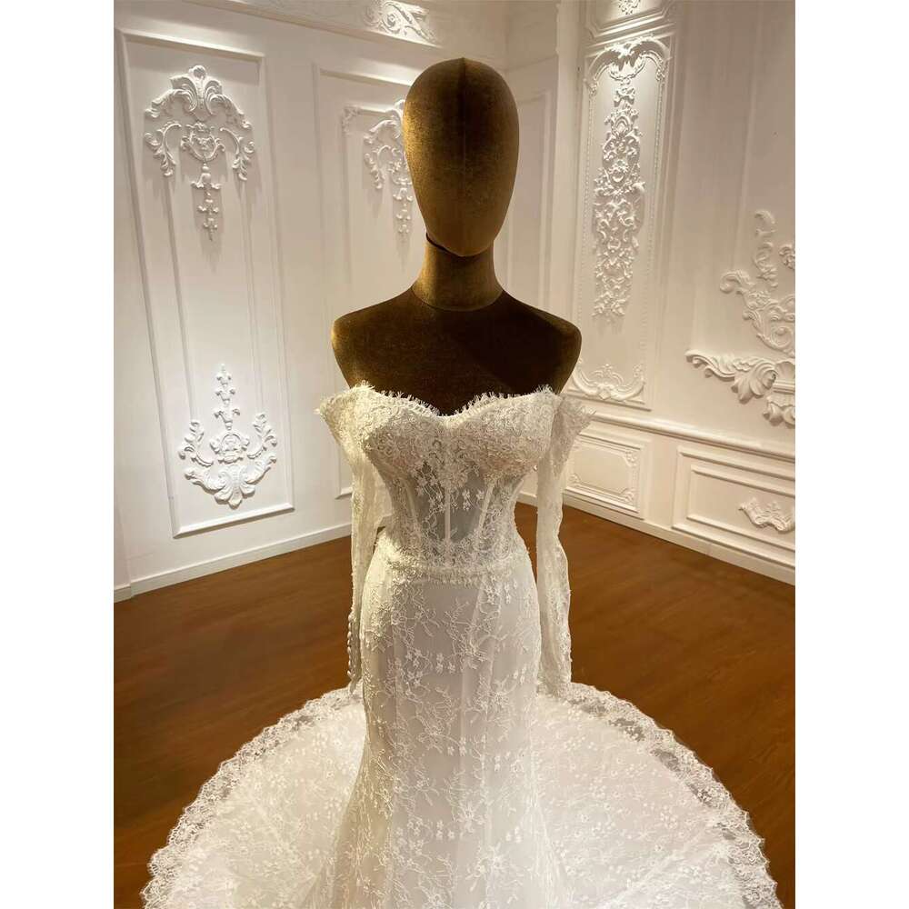 Customized M036 Off The Shoulder Long Sleeve Sweetheart Mermaid Bridal Wedding Dress