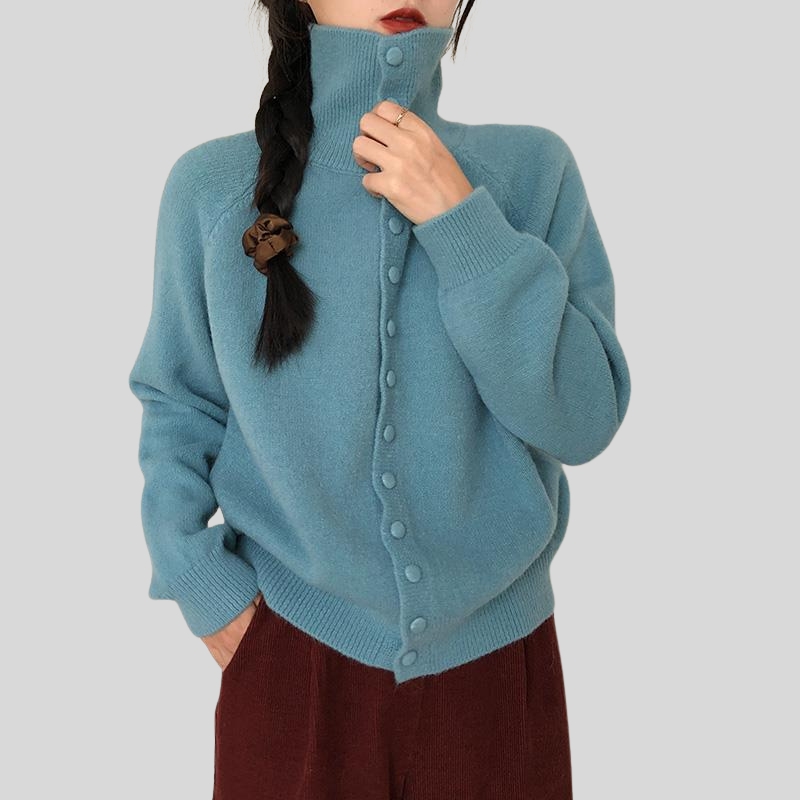 New turtleneck knitted cardigan women's autumn and winter new retro Korean lazy style high-end loose sweater jacket