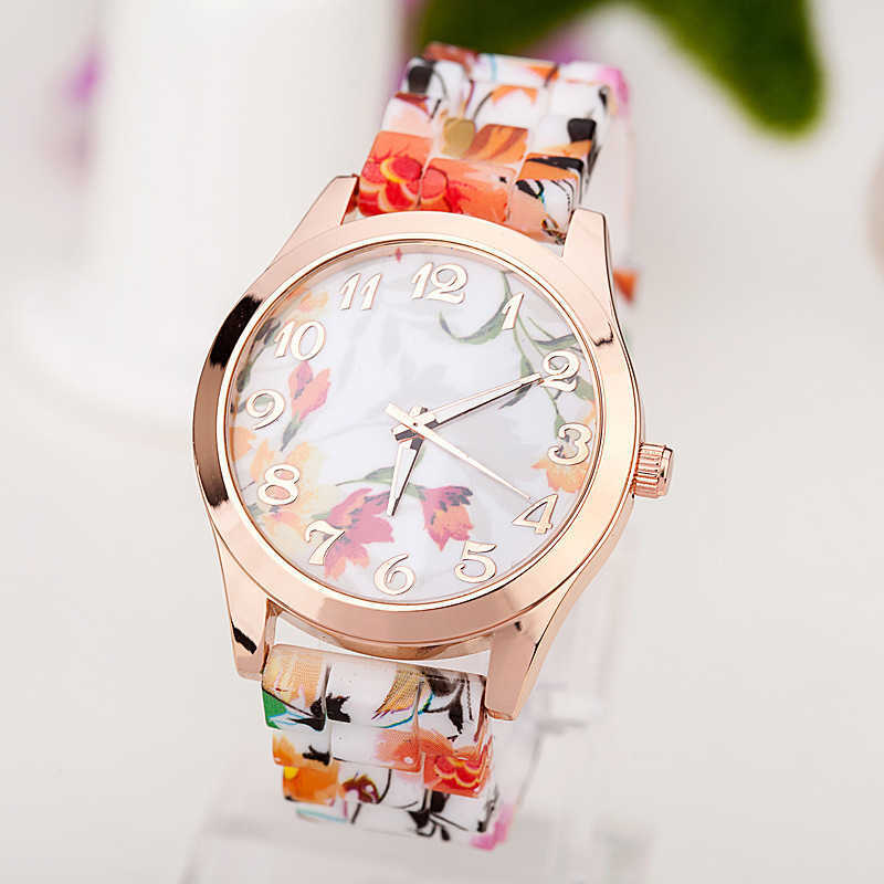 New Fashion Geneva Silicone Watch Print Flower Watch Mens and Womens Quartz Watch W250212