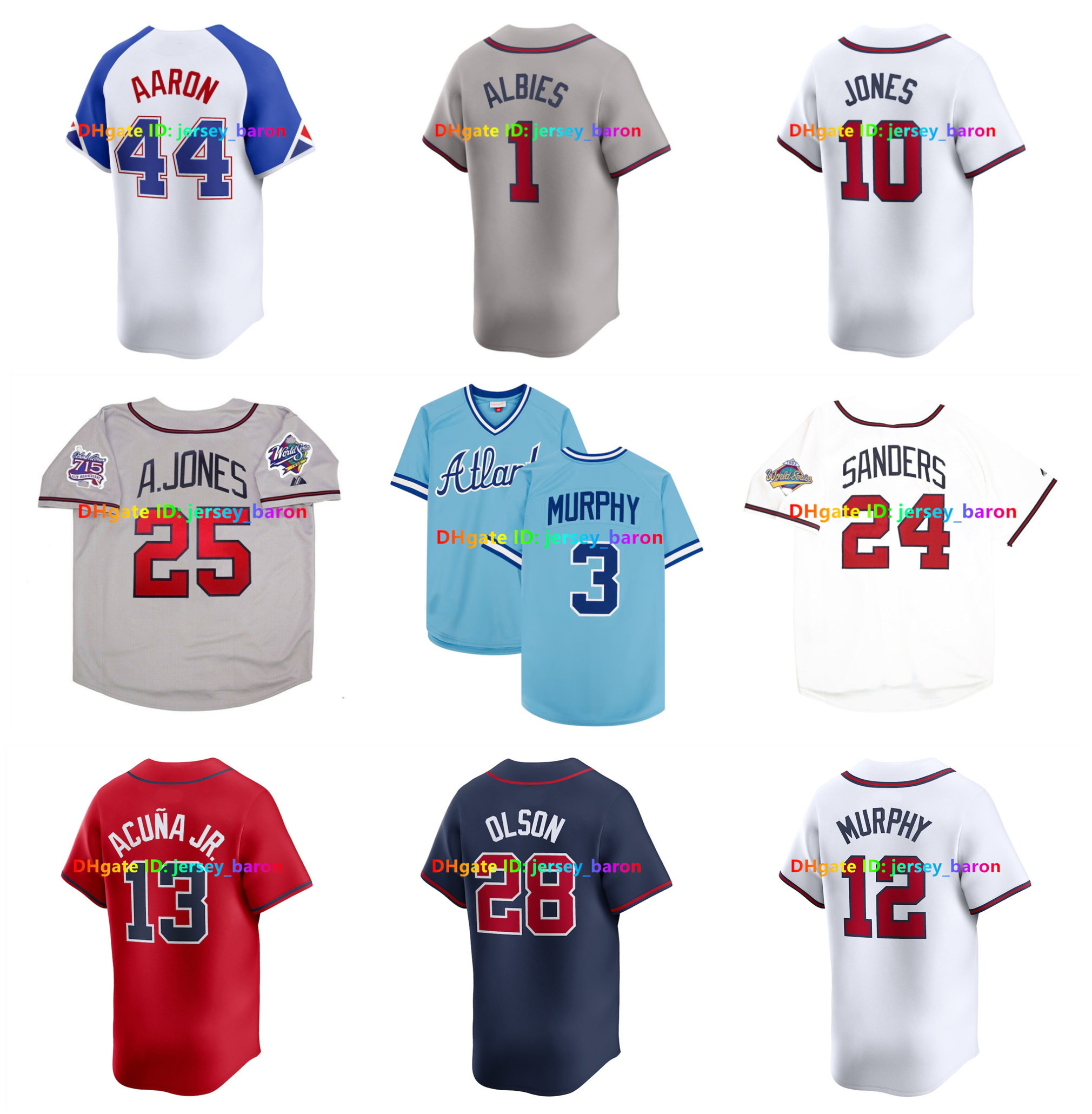Ronald Acuna Jr. Braves Baseball Jerseys Chipper Jones Deion Sanders Andruw Jones Dale Murphy Austin Riley Marcell Ozuna Matt Olson Spencer Strider Maddux Size S-4XL