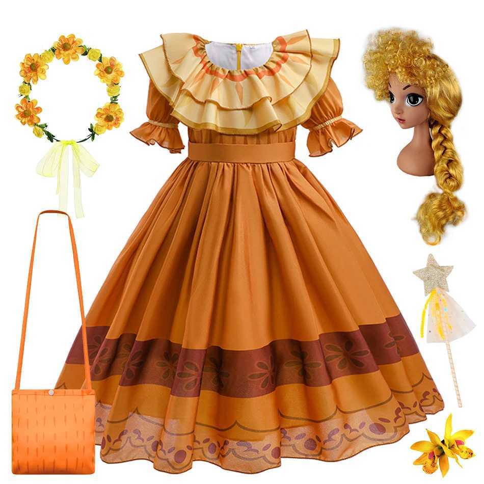 Pepa Dress Encanto Girls Princess Costume Kids Cosplay Carnival Mirabel Fancy Ruffle Apparel Madrigal Halloween Par OutfitsXJ250117