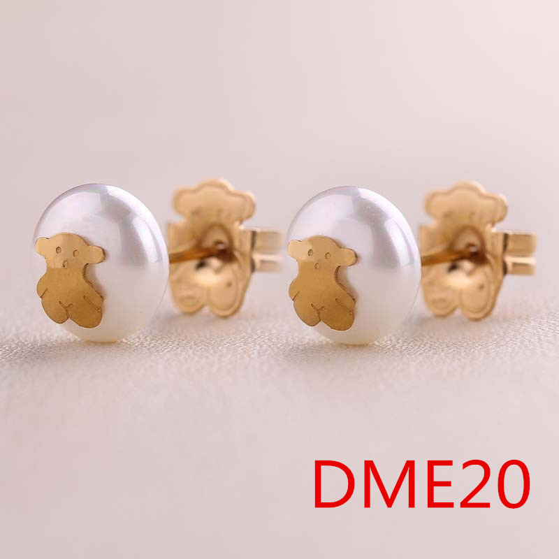 Fashion Women Men Bear Silver Gold Stainless Steel White Pearl Zircon Animal Span Stud Earrings Jewelry