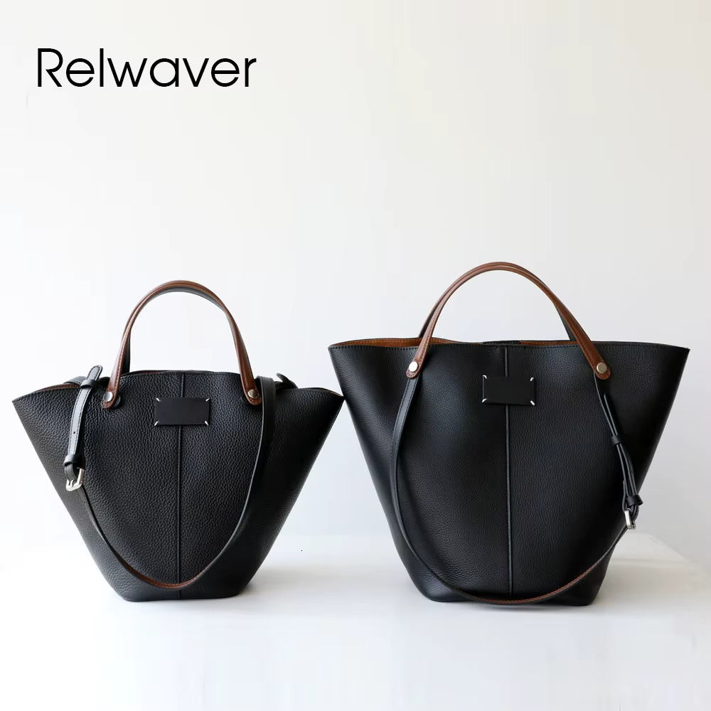 Relwaver Bucket Second Layer Cowhide Hand 2025 Spring Summer White Shoulder Chic Daily Women Bag