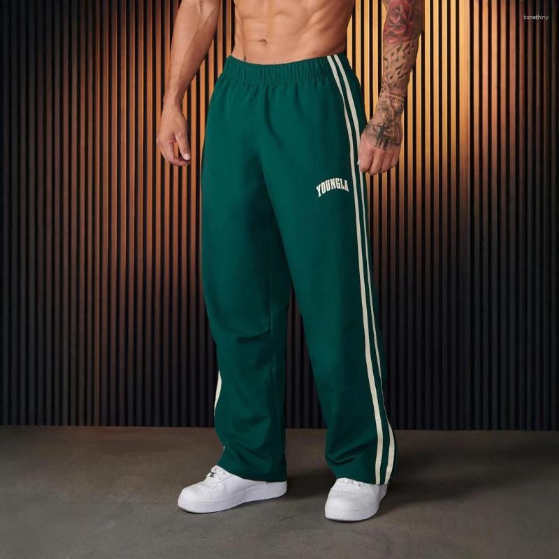 Mens Sweat Gym Joggers Mid Waist Casual Jogger Pants for Men with Splicing Strips Ya Fashion Wide Leg Pan Z260315
