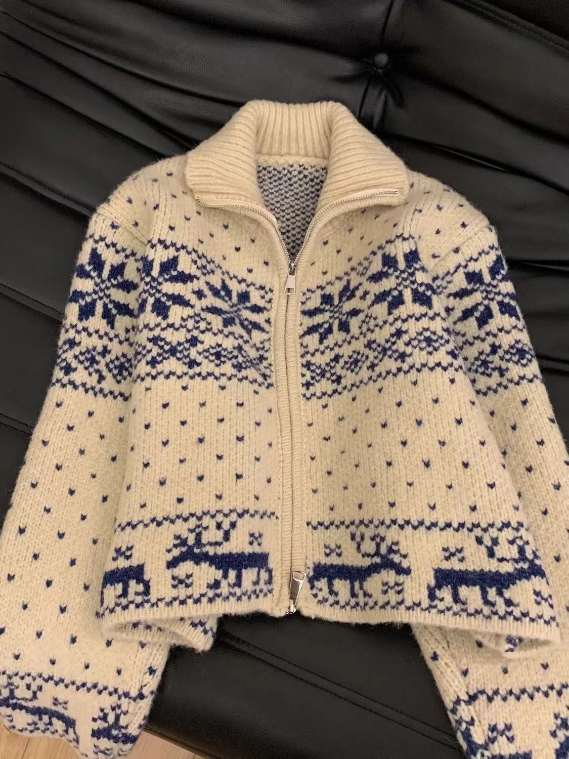 Snowflake Elk Print Christmas Sweater Cardigan Cozy Zip-up Knitted Jumper Jacket Women Teenage Girl Fall Winter Festive Outfit 250206