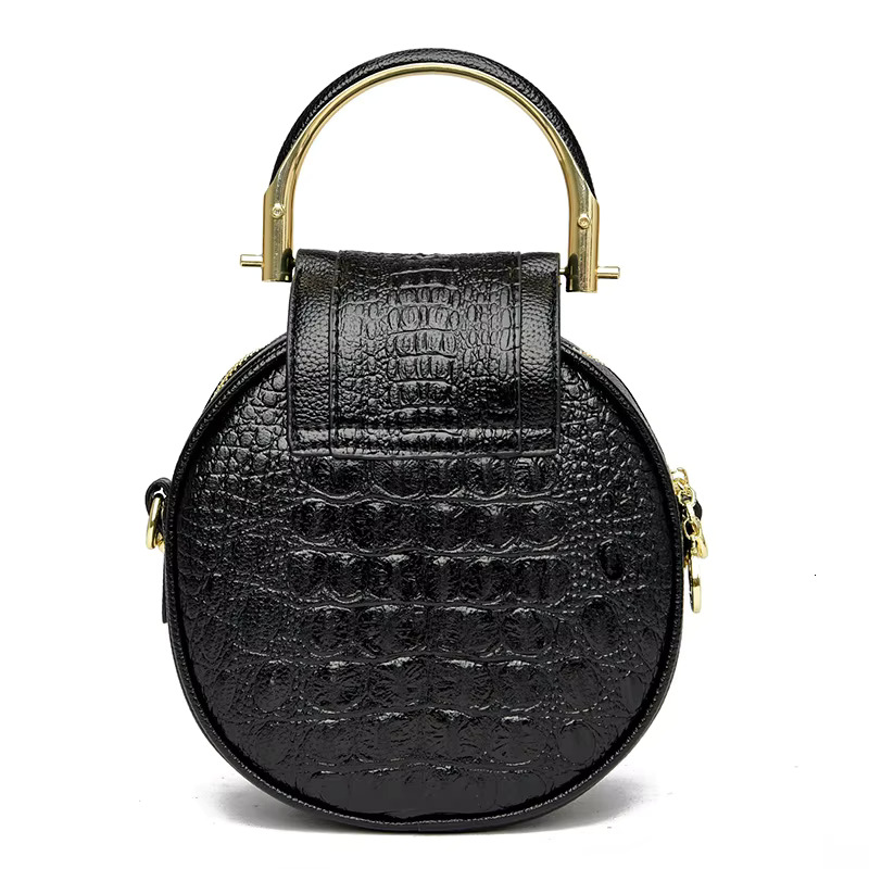 High Quality Brand Crocodile Pattern Circular Women's Soft Leather Fashion Small Handbag Shoulder Bag