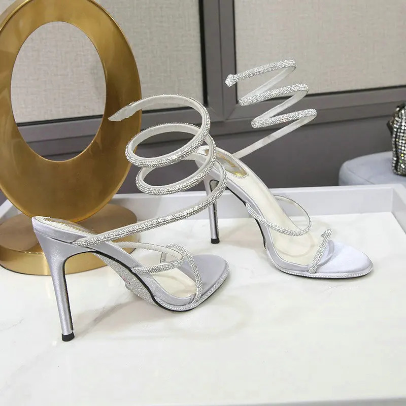Crystal Snake Coiled Women Sandals Stiletto Heels Woman Summer 2023 Open Toe High Wedding Bridal Shoes Pumps 250118