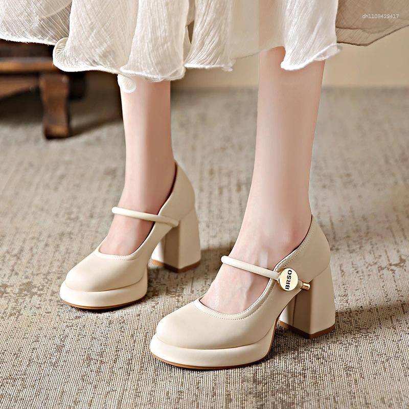Dress Shoes 8CM Women Mary Janes Woman Pumps Patent Leather High Heels Square Toe Shallow Buckle Strap Women's
