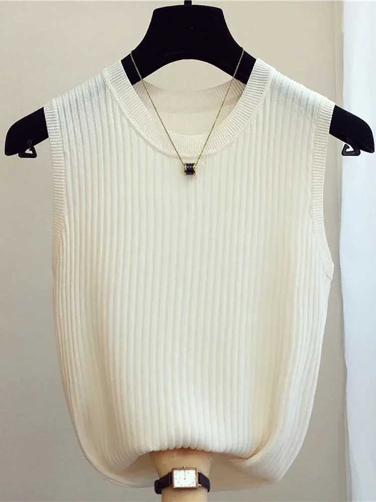 zjais Summer Spring Tanks Top Women Sveless Knitted T-Shirts Fe Elastic Slim Casual Vests Crop Tops Camis Pullover ShirtsXJ250212