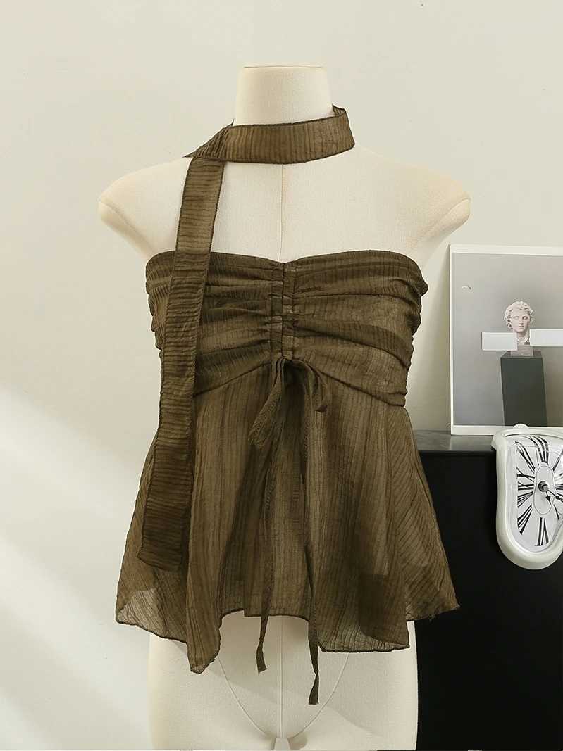 Sexy Tank Top for Women Spaghetti Strap Exposed Shoulders Camisole Fe Korean Style Solid Sveless Camis Summer DropshipXJ250212
