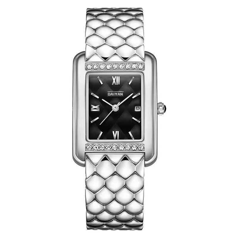 Daiyan diamond studded large dial square steel strip womens watch calendar fashion diamond patterned womens watch live broadcast W250212