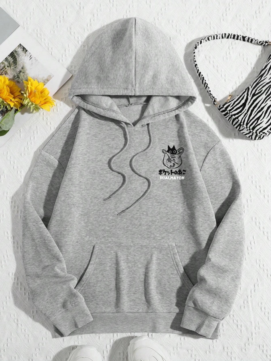 Cute Cat Cartoon Printed Sweatshirt Women Harajuku Casual Loose Hooded Fashion Soft Pocket Hoodies Autumn Warm Female Clothes 250117