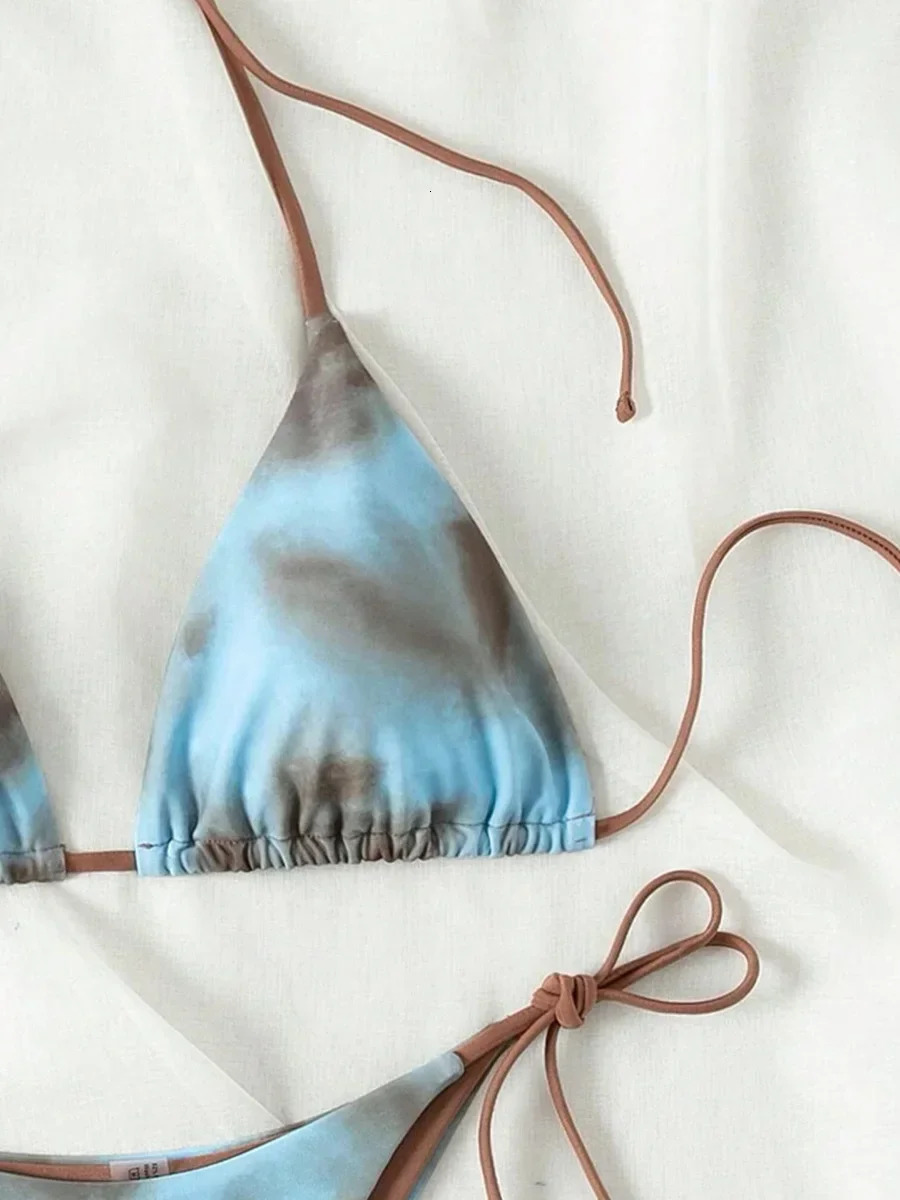 Tie Dye Bikins 2025 Mini Micro String Bikini Women Swimwear Female Swimsuit Two Pieces Set Halter Bathing Suit Swim Lady 250211Z