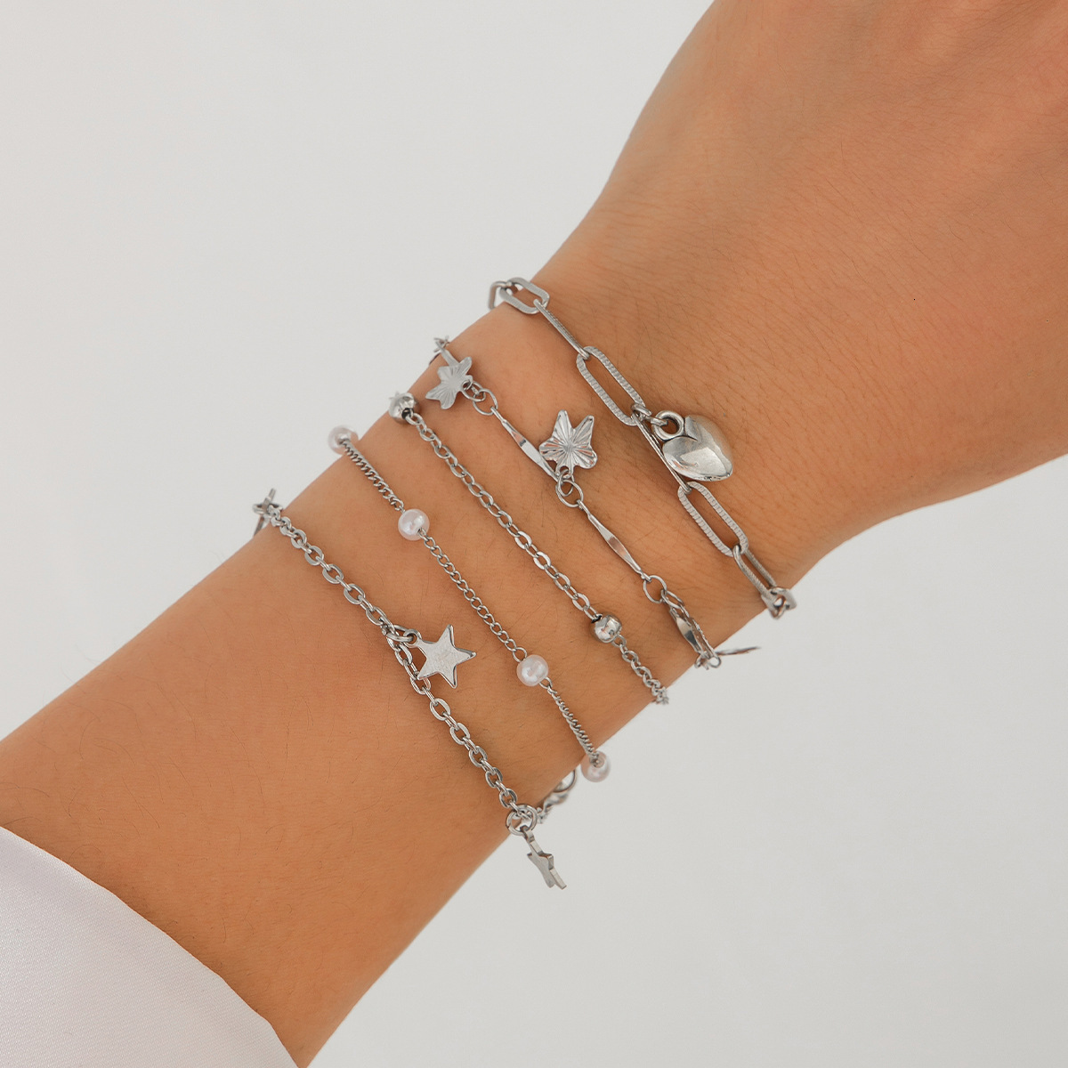 Woman fashion Jewelry butterfly combined with gold bracelet, simple pearl irregular designer Bracelet set