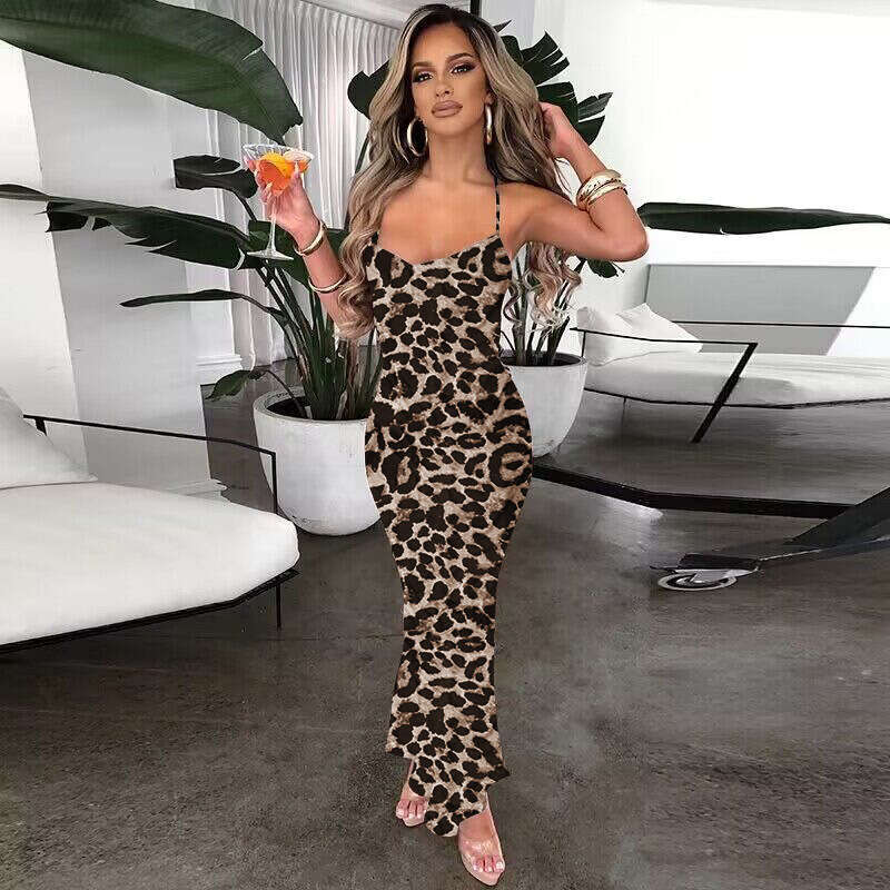 European and American style women's spring/summer leopard print sexy backless lace up slim fit mid length skirt manufacturer wholesale 2025 new c