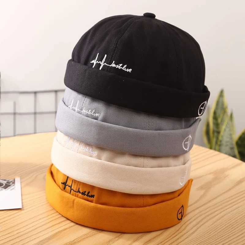 Fashion Men Docker Cap Brimless Sklies Cap Beanie Hat Soft Top Hats Hip Hop Hats Adjustable Vintage Solid Color Street Caps X250212