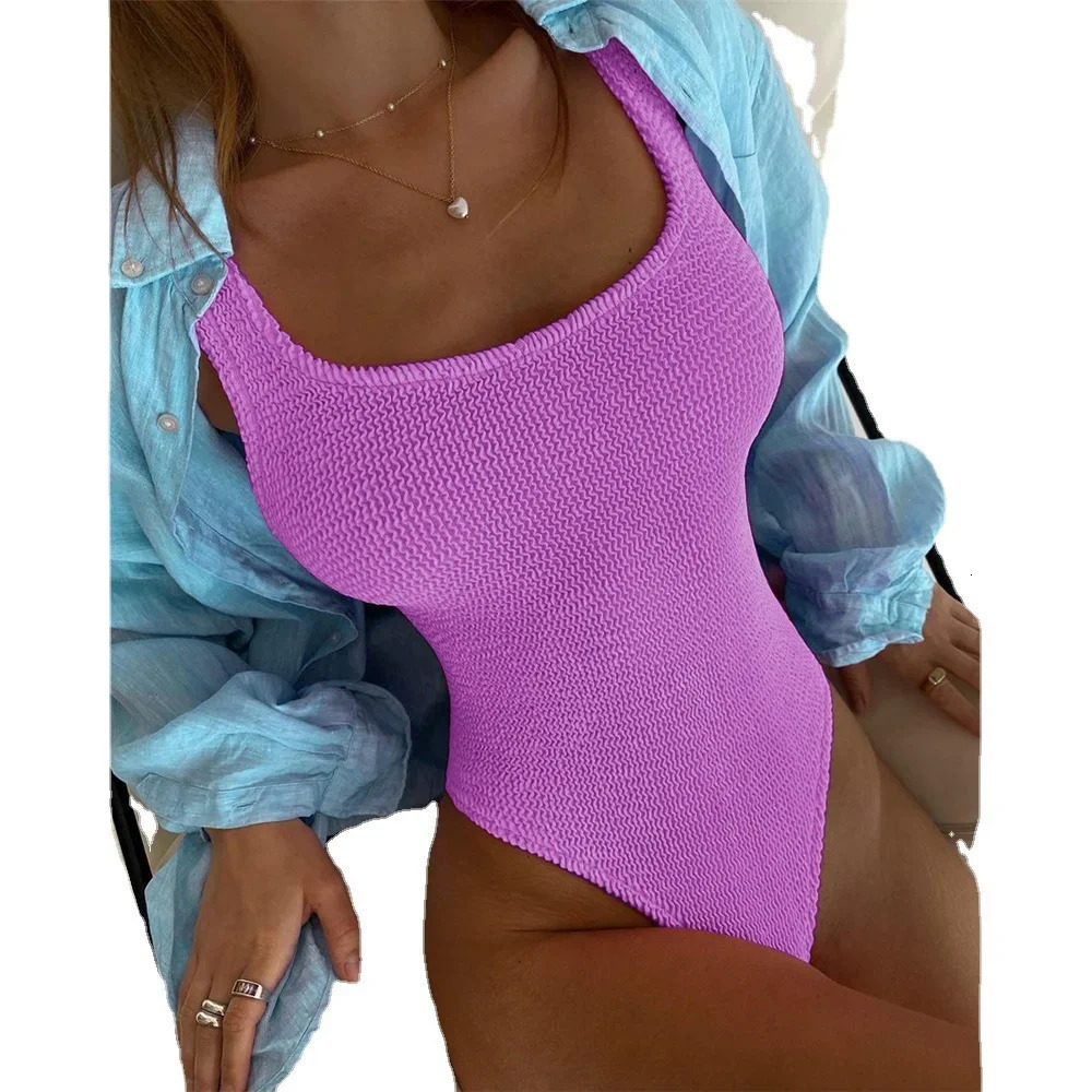 Sexy Ribbed Wrinkled Crinkled One-piece Bikini Female Swimsuit Women Push Up Bra Swimwear 250210