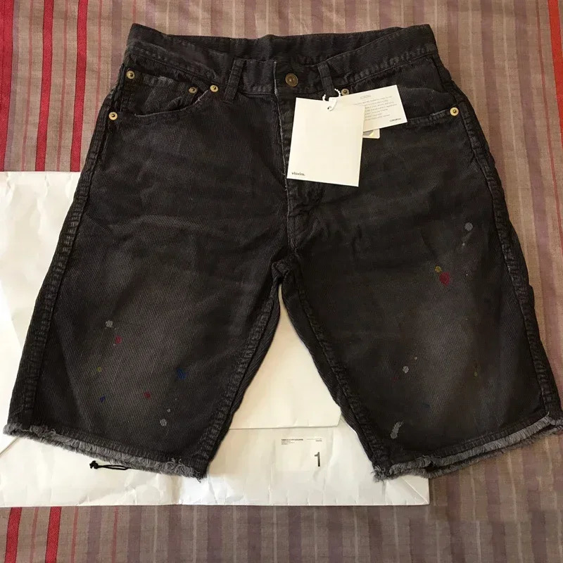Arrival VISVIM 23SS FLUXUS03 Nakamura Japanese Casual Loose Splash Corduroy Shorts Men Short Jeans 250211