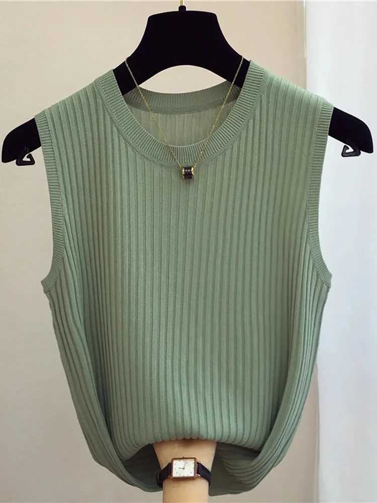 zjais Summer Spring Tanks Top Women Sveless Knitted T-Shirts Fe Elastic Slim Casual Vests Crop Tops Camis Pullover ShirtsXJ250212